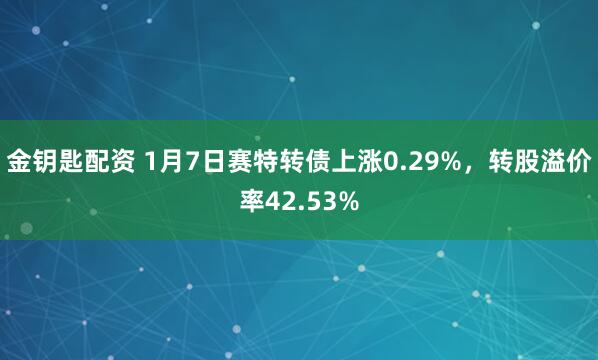 金钥匙配资 1月7日赛特转债上涨0.29%，转股溢价率42.53%